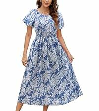 Gardenwed Women's Vintage Midi Dress Puff Sleeve Smocked Waist A-Line Size XXL by Deal US