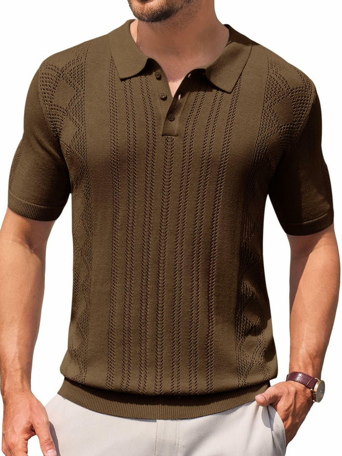 Runcati Mens Slim Fit Knit Polo Shirt Short Sleeve Cotton Coffee Size XX-Large by Deal US