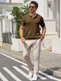 Runcati Mens Slim Fit Knit Polo Shirt Short Sleeve Cotton Coffee Size XX-Large by Deal US