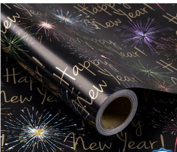 RUSPEPA New Year Wrapping Paper Roll Black Gold 17.5in x 32.8ft Mini Roll by Deal US