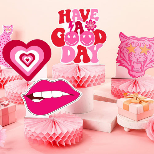 Sinmoe 9pcs Hot Pink Preppy Honeycomb Table Centerpiece Party Decor by Deal US