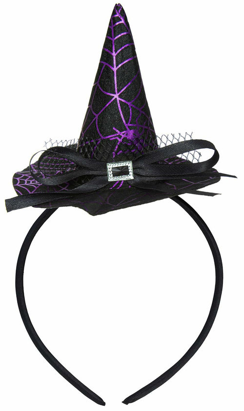 Edoneery Halloween Witch Hat Headband with Veil Feathers Purple for Women by Deal US