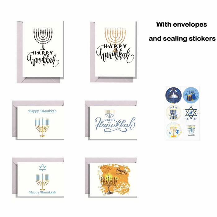 Qpout 12 PCS Hanukkah Cards with Envelopes Stickers Monochrome C Style by Deal US