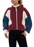 Panadila Womens Fuzzy Fleece Zip Up Oversized Hoodie Burgundy Navy Combo Size M by Deal US