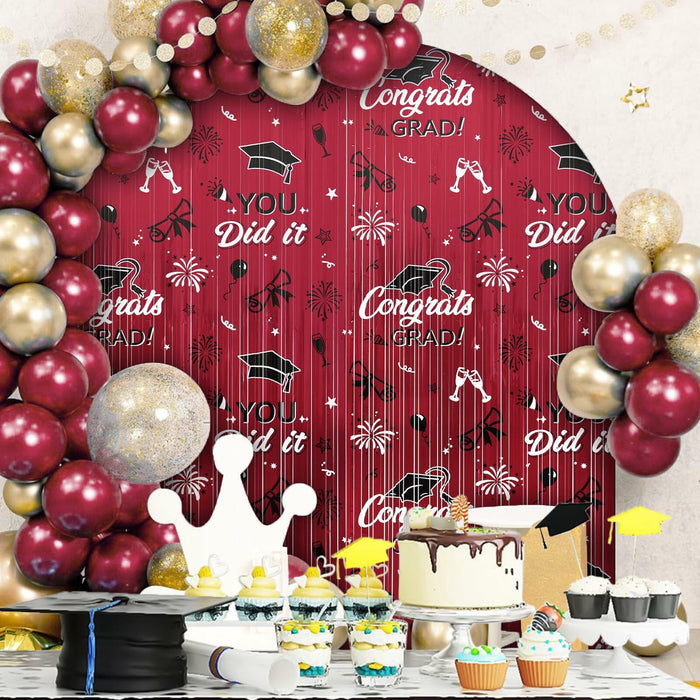Pedel 2025 Graduation Foil Fringe Curtains 2 Pack 3.2x6.5ft Maroon Black by Deal US