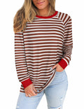 Misyula Style Plus Size Striped Color Block Sweatshirt Red Brown Size XL by Deal US