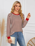Misyula Style Plus Size Striped Color Block Sweatshirt Red Brown Size XL by Deal US