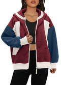 Panadila Womens Fuzzy Fleece Zip Up Oversized Hoodie Burgundy Navy Combo Size M by Deal US