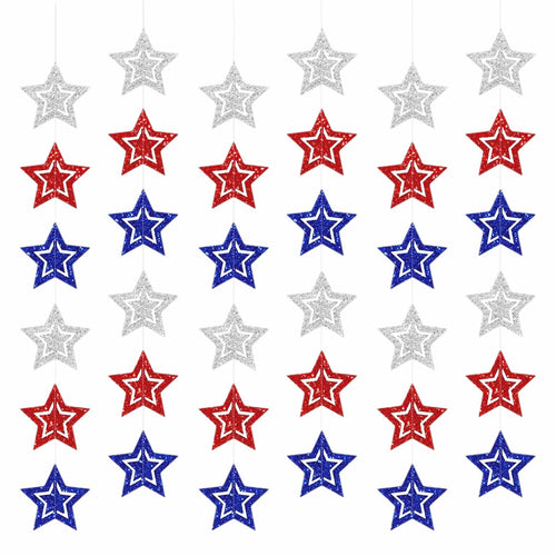 hhdatc 4th of July Hollow Out Star Banner Red Silver Blue Paper Decor by Deal US