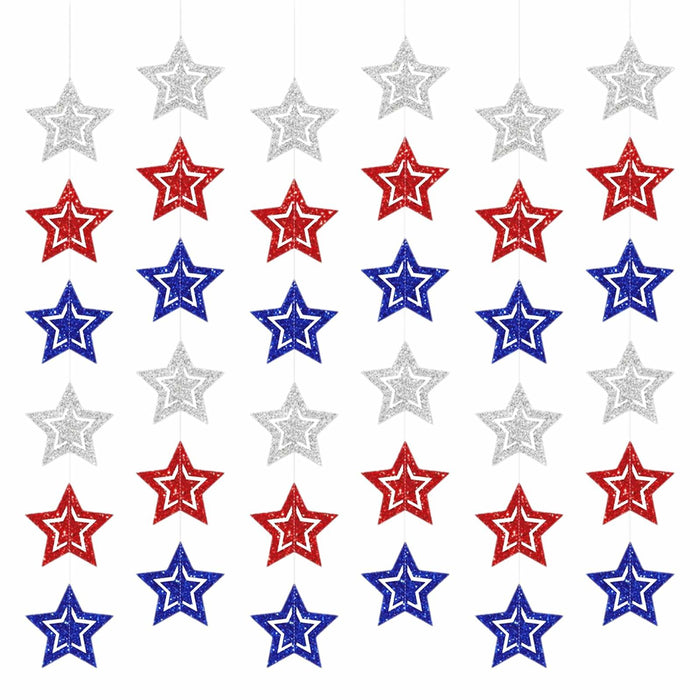 hhdatc 4th of July Hollow Out Star Banner Red Silver Blue Paper Decor by Deal US