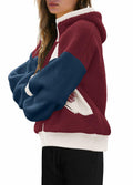 Panadila Womens Fuzzy Fleece Zip Up Oversized Hoodie Burgundy Navy Combo Size M by Deal US
