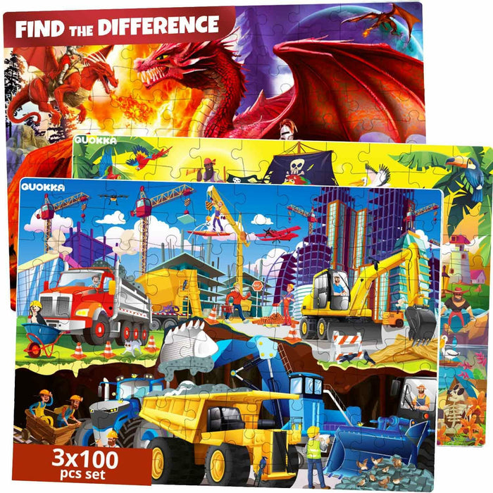 QUOKKA 100 Pc Kids Puzzles Ages 4-8 Pirates Constructions Animals Cardboard by Deal US