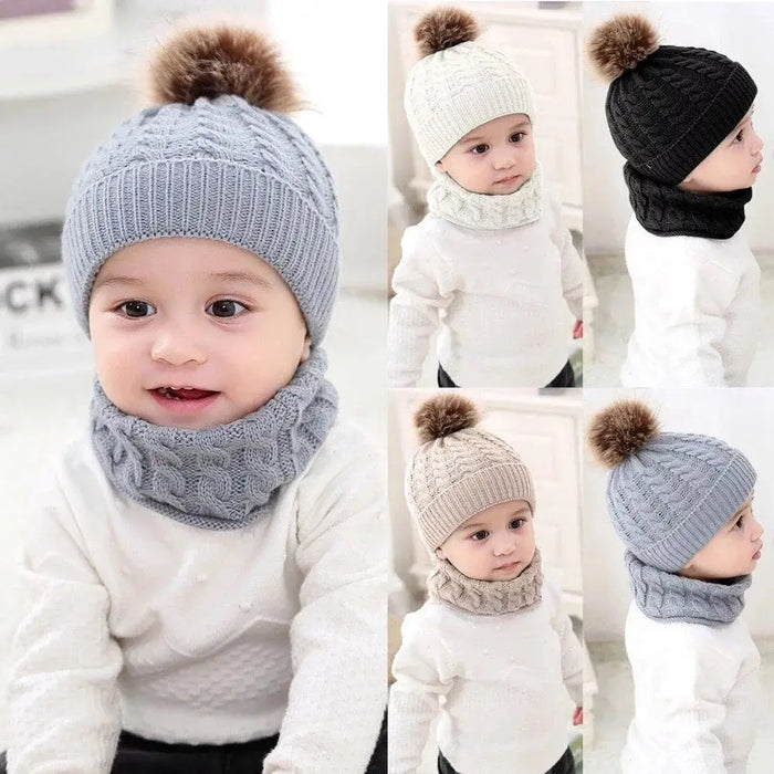 Organic Cotton Kids Beanie & Scarf Set | Chunky Knit Pom Pom Winter Set by ozznekshoes