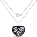 Genuine Amethyst and Black Spinel Heart Pendant Necklace by Fine Color Jewels
