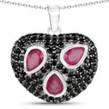 Genuine Ruby and Black Spinel Heart Pendant Necklace by Fine Color Jewels