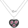 Genuine Ruby and Black Spinel Heart Pendant Necklace by Fine Color Jewels