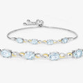 Oval Blue Aquamarine Prong Two-Tone Gold Plated Silver Infinity Bolo Adjustable Bracelet by Fine Color Jewels