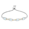 Oval Blue Aquamarine Prong Two-Tone Gold Plated Silver Infinity Bolo Adjustable Bracelet