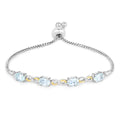 Oval Blue Aquamarine Prong Two-Tone Gold Plated Silver Infinity Bolo Adjustable Bracelet by Fine Color Jewels