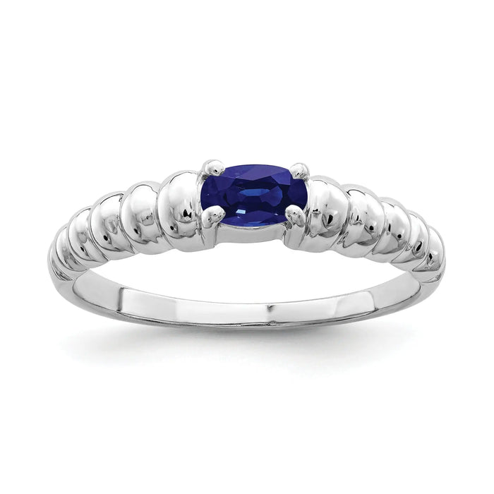 Oval Blue Sapphire Prong 14k White Gold East-West Solitaire Ring by Fine Color Jewels