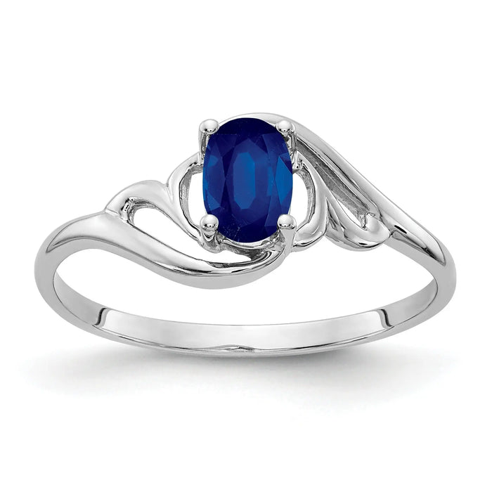 Oval Blue Sapphire Prong 14K White Gold Solitaire Bypass Ring by Fine Color Jewels