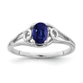 Oval Blue Sapphire Prong 14K White Gold Solitaire Swirl Band Ring by Fine Color Jewels