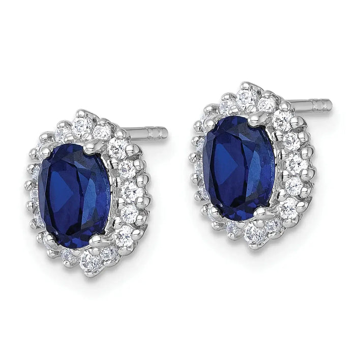 Oval Blue Sapphire Studs Halo Earrings by Fine Color Jewels