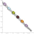 Oval Genuine Multi Stone Silver Bracelet by Fine Color Jewels