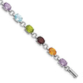 Oval Genuine Multi Stone Silver Bracelet by Fine Color Jewels