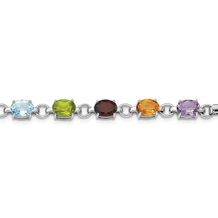 Oval Genuine Multi Stone Silver Bracelet by Fine Color Jewels