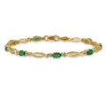 Oval Green Emerald & Diamond Prong 14K Yellow Gold Infinity Link Bracelet by Fine Color Jewels