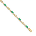 Oval Green Emerald & Diamond Prong 14K Yellow Gold Infinity Link Bracelet by Fine Color Jewels