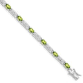 Oval Green Peridot Prong Rhodium Plated Sterling Silver Bar Link Bracelet by Fine Color Jewels