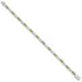 Oval Green Peridot Prong Rhodium Plated Sterling Silver Bar Link Bracelet by Fine Color Jewels