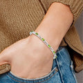 Oval Green Peridot Prong Rhodium Plated Sterling Silver Bar Link Bracelet by Fine Color Jewels