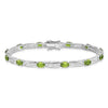 Oval Green Peridot Prong Rhodium Plated Sterling Silver Bar Link Bracelet