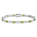 Oval Green Peridot Prong Rhodium Plated Sterling Silver Bar Link Bracelet by Fine Color Jewels