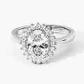 Oval Lab Diamond Prong Platinum Bridal Floral Halo Ring by Fine Color Jewels
