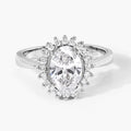 Oval Lab Diamond Prong Platinum Bridal Floral Halo Ring by Fine Color Jewels