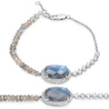 Oval Labradorite Prong Silver Asymmetrical Faceted Bead Tennis Chain Bracelet by Fine Color Jewels