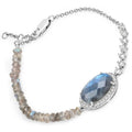 Oval Labradorite Prong Silver Asymmetrical Faceted Bead Tennis Chain Bracelet by Fine Color Jewels