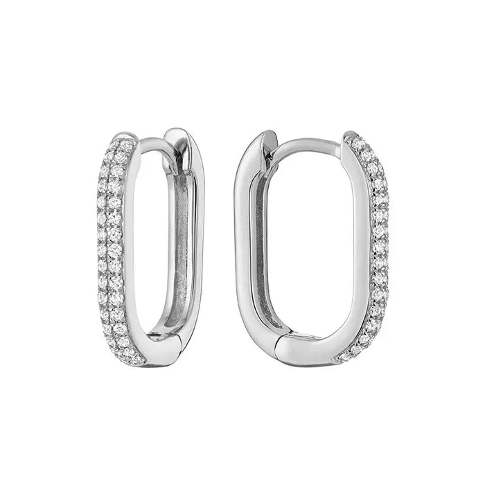 Oval Natural Diamond Paper-Clip Loop Earring 14k Gold by Fine Color Jewels