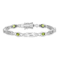 Oval Olive Green Peridot Bezel Sterling Silver Greek Key Link Bracelet by Fine Color Jewels