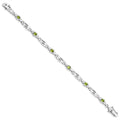 Oval Olive Green Peridot Bezel Sterling Silver Greek Key Link Bracelet by Fine Color Jewels
