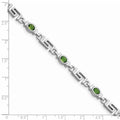 Oval Olive Green Peridot Bezel Sterling Silver Greek Key Link Bracelet by Fine Color Jewels