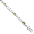 Oval Olive Green Peridot Bezel Sterling Silver Greek Key Link Bracelet by Fine Color Jewels