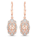 Oval Pink Morganite Bezel 18K Rose Gold Plated Silver Lever Back Dangle Earrings by Fine Color Jewels