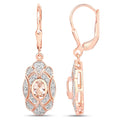 Oval Pink Morganite Bezel 18K Rose Gold Plated Silver Lever Back Dangle Earrings by Fine Color Jewels