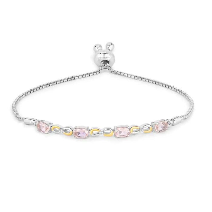 Oval Pink Morganite Prong Silver Infinity Bolo Adjustable Bracelet by Fine Color Jewels