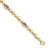 Oval Purple Amethyst Bezel 10K Yellow Gold Fancy Link Bracelet